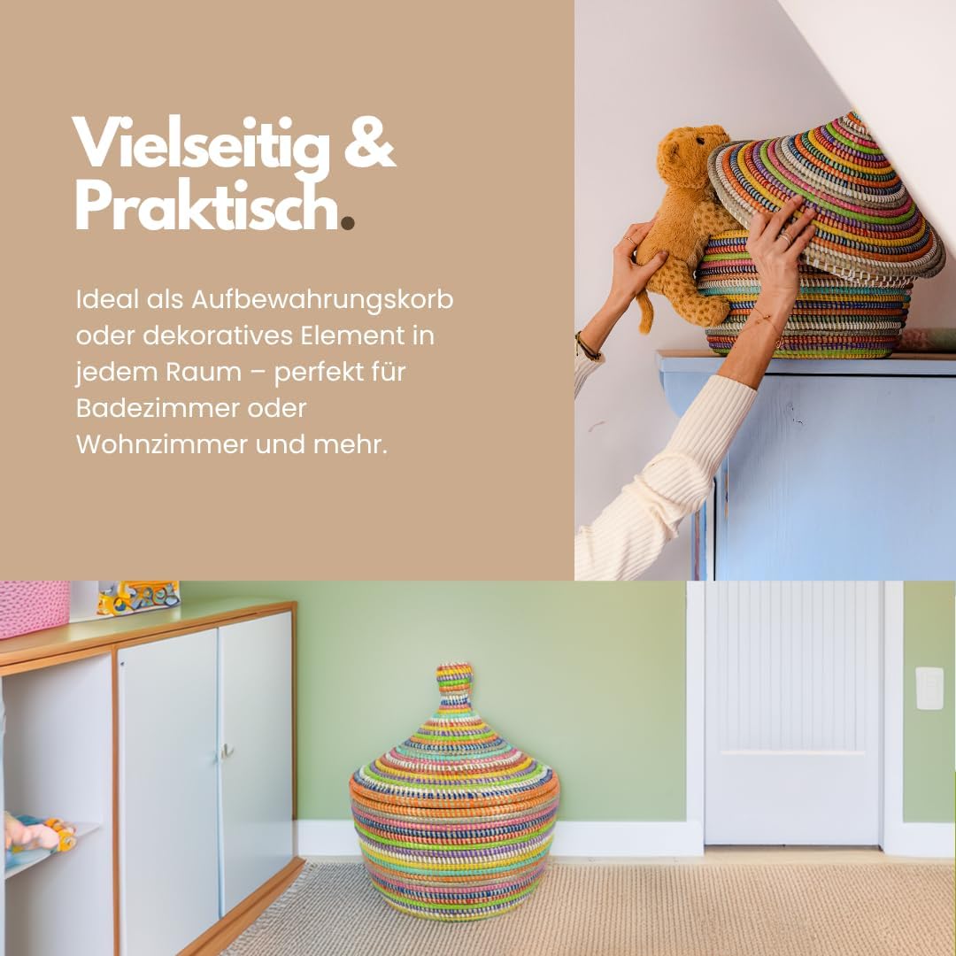 Afrikanischer Korb mit Deckel | Geflochtener Korb LOUGA | Handgefertigt aus Savannengras | Nachhalti