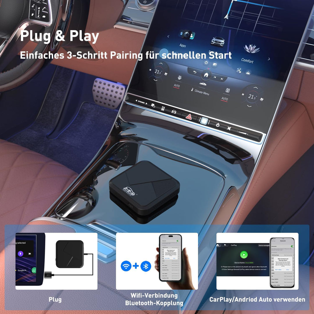 Wireless Apple CarPlay, 2-in-1 Zweikanal, Android Autoadapter, BT5.2, 5,8 GHz WLAN, Für iPhone Und A