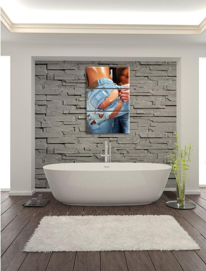 Pixxprint Sexy Pärchen Jeans als Leinwandbild - Grösse: 3-Teilig (120x80cm) - Wandbild - Kunstdruck