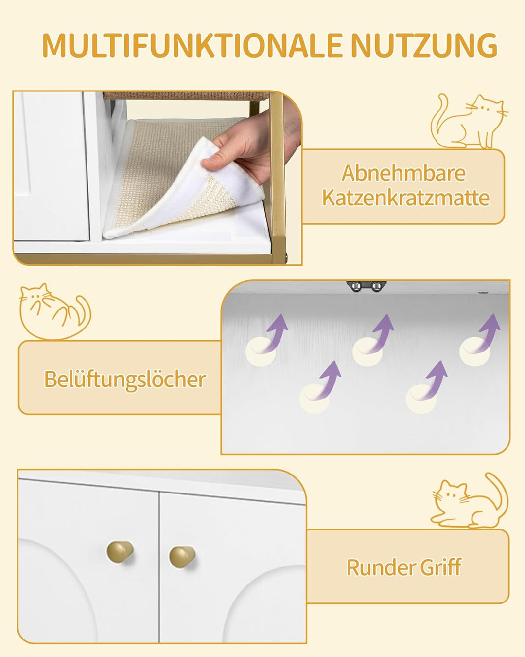 Hzuaneri Kratzbaum mit Katzenklo-Schrank, Katzenschrank, 4-in-1 Modernes Katzenhaus mit Grosser Plat