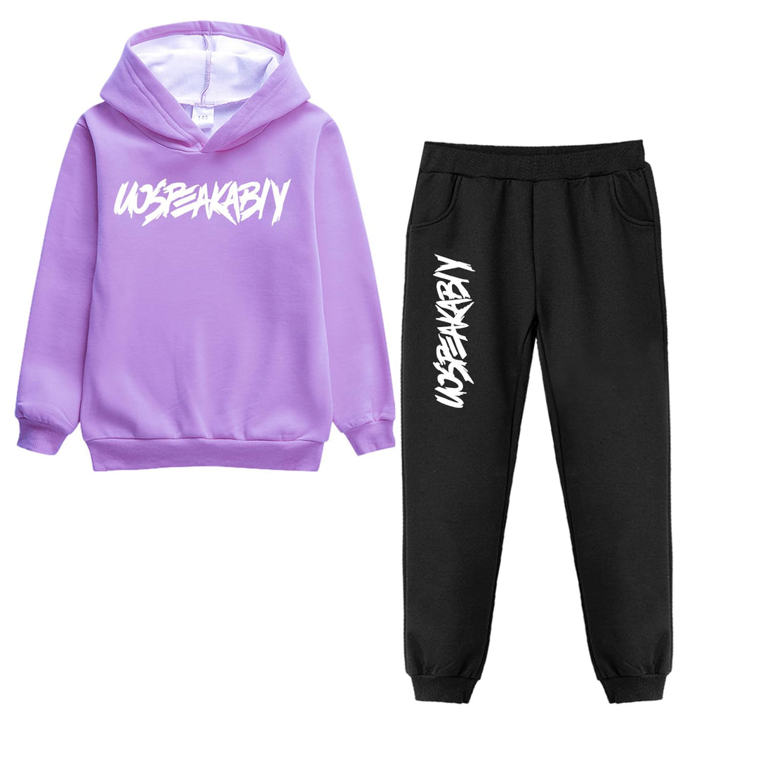 Jungen Hoodie Trainingsanzug Sweatshirt Top und Hose Kleidungsset 2-15 Jahre 8-9 Jahre Violett Pelzg