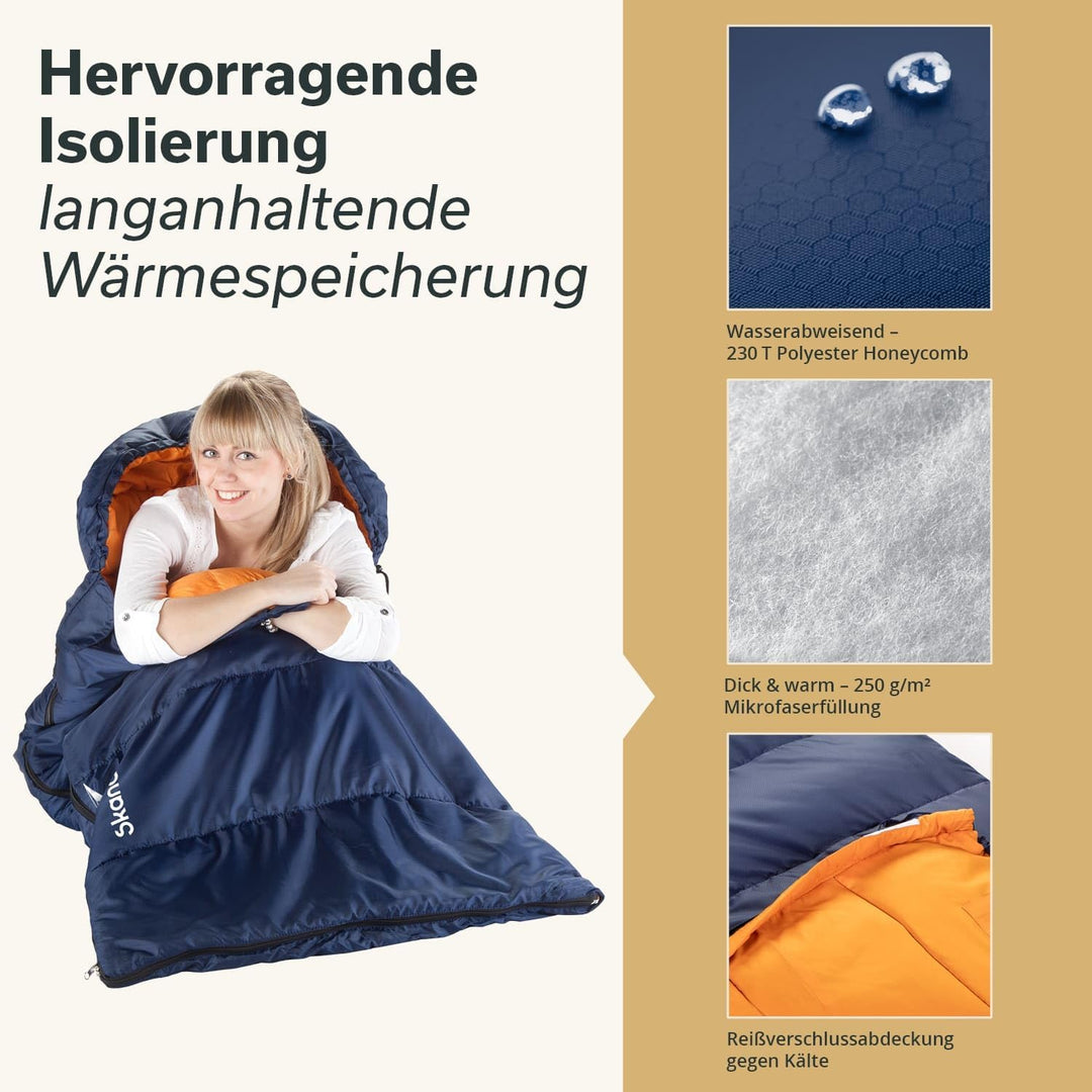 Skandika Deckenschlafsack Iceland Single | Schlafsack Outdoor für Erwachsene, 3 Jahreszeiten mit Bau