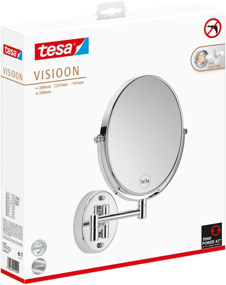 tesa schwenkbarer Kosmetikspiegel VISIOON mit 5-facher Vergrösserung - doppelseitiger Schminkspiegel