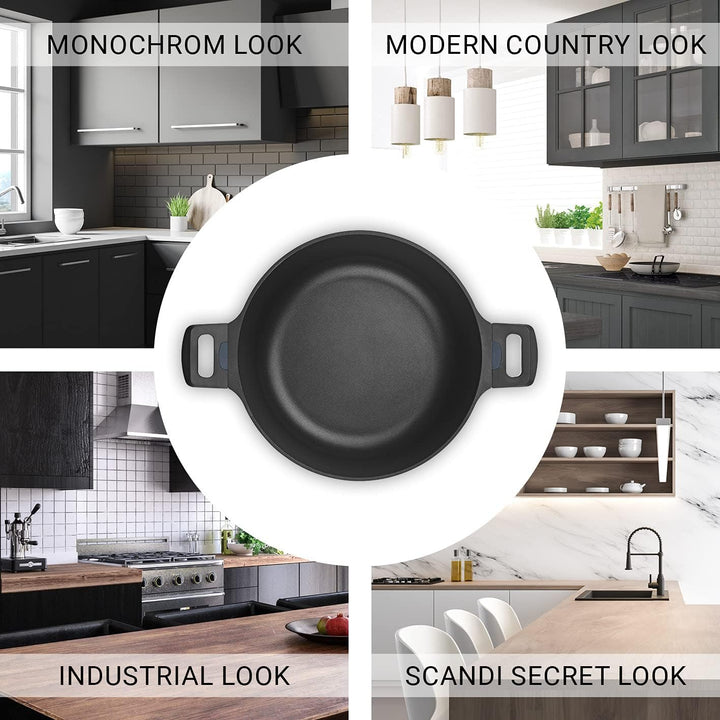 N8WERK Aluguss-Kochtopf mit Hitze Indikator ⌀28 cm, 6,0 Liter | Farbwechsel-Temperaturanzeige, Decke