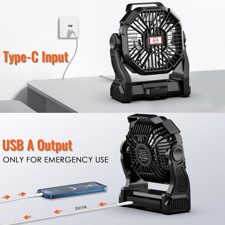 Sendowtek Camping Ventilator mit 10400mAh Akku Zeltventilator mit Typ-C Eingang USB Ausgang Leise Tr