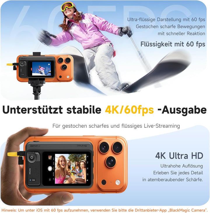 7RYMS Qshot V2 Kabelgebundener Selfie-Monitor für iPhone 17/16 & Android, Magnetischer Smartphone Mo