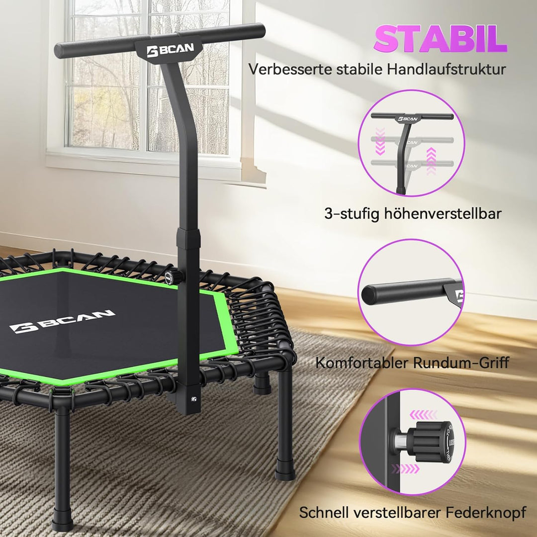 BCAN Fitness Trampolin Indoor Ø 122/133 cm, Trampolin Erwachsene bis 250 kg, Bodentrampolin mit vers