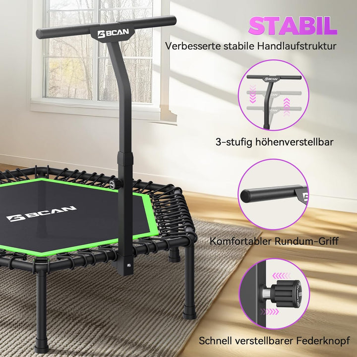 BCAN Fitness Trampolin Indoor Ø 122/133 cm, Trampolin Erwachsene bis 250 kg, Bodentrampolin mit vers