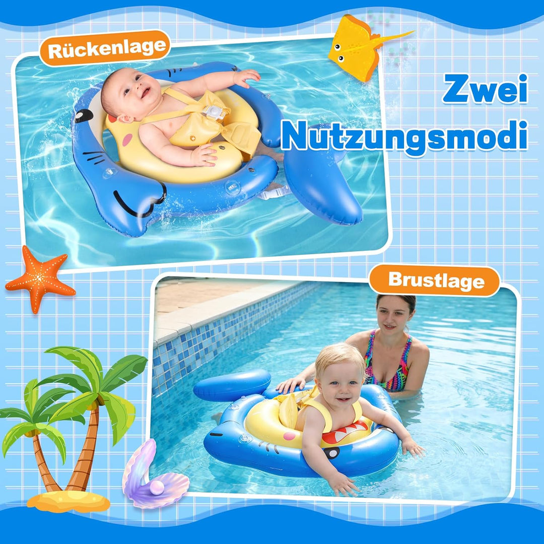 NYOBABE Schwimmring Baby 6-36 Monate, Baby Schwimmring mit UPF50+ Sonnendach ＆ Antikipp-Schwanz, Ver