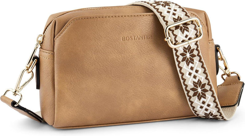 BOSTANTEN Damen Crossbody Bag mit verstellbarem Farbigem Riemen, Damen Umhängetasche aus PU Leder, S