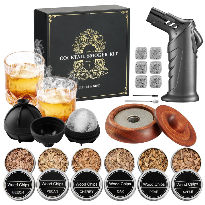 Cocktail Smoker Set Prestige Whisky mit 2 Gläsern und Brenner ohne Gas | Prestige Geschenkset schwar