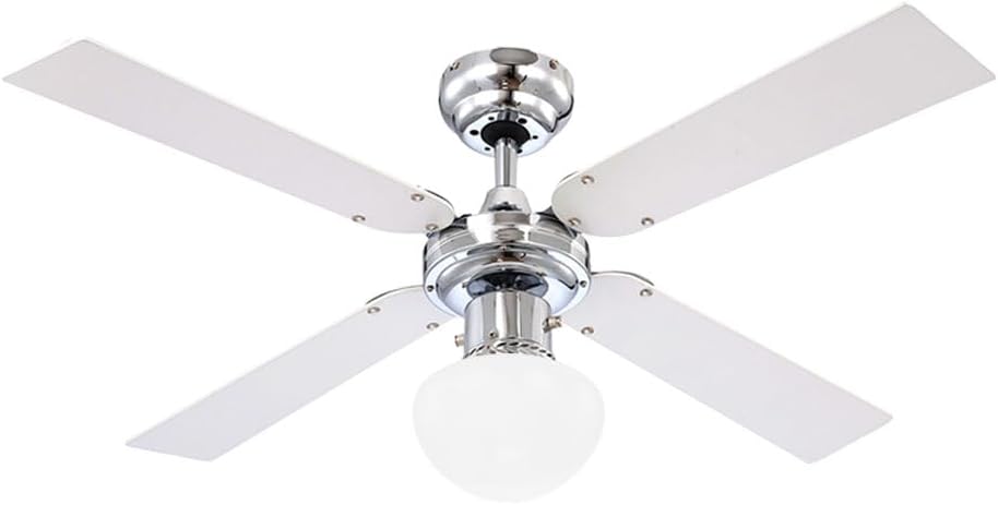 Globo E27 Deckenventilator mit Chrom Klingen, silberfarben/Weiss 105 cm Wendeblätter