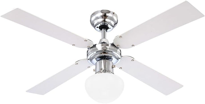 Globo E27 Deckenventilator mit Chrom Klingen, silberfarben/Weiss 105 cm Wendeblätter