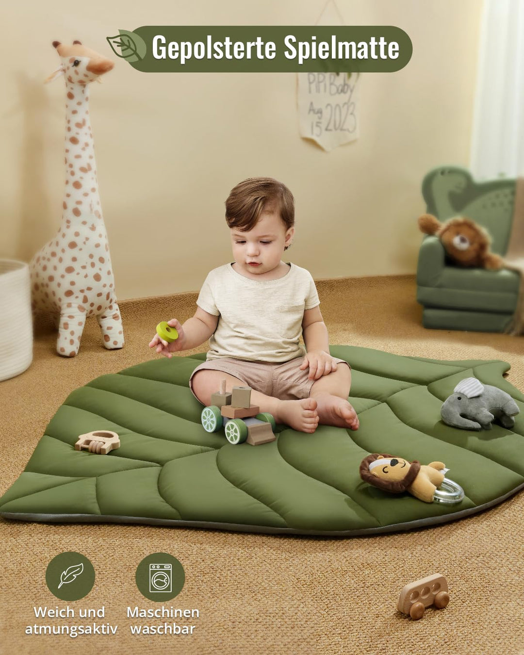 Blissful Diary Spielbogen Baby, Übergrosses Blattförmiges Spieldecke Baby Gym Activity Decke mit 6 A