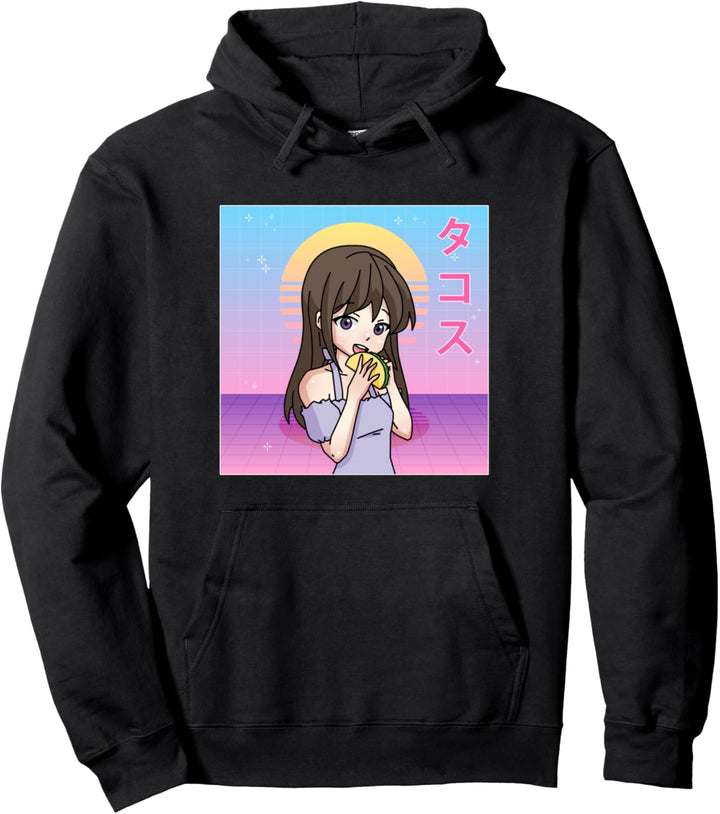 Japanisches Anime Mädchen isst Tacos Pullover Hoodie