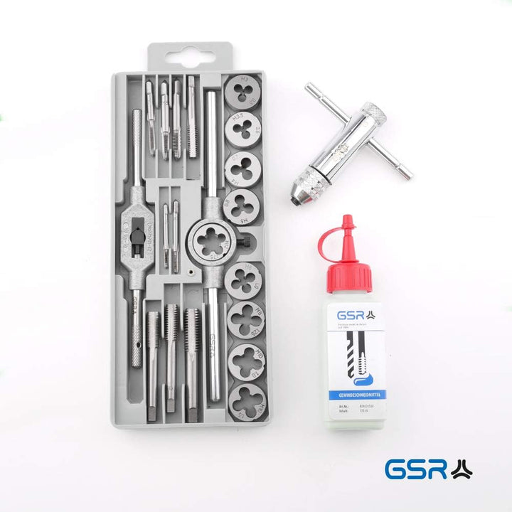 GSR Gewindeschneid Set HSS, Gewindeschneider Satz 20-tlg. Werkzeughalter M3-M10 und Gewindeschneidpa