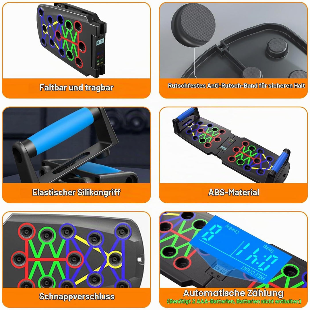 Liegestützbrett mit Zähler Faltbare Multifunktion Liegestütze Brett 30 in 1 Push Up Rack Board Schul