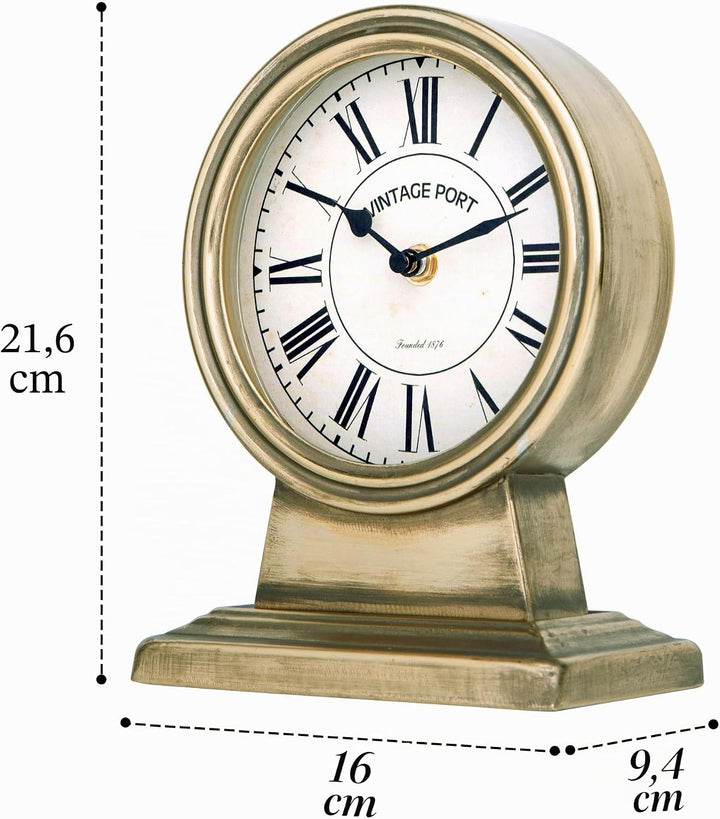 NIKKY HOME Vintage Gold Kaminuhr, geräuschlos, Nicht tickend, batteriebetrieben, rustikal, Tisch-, S