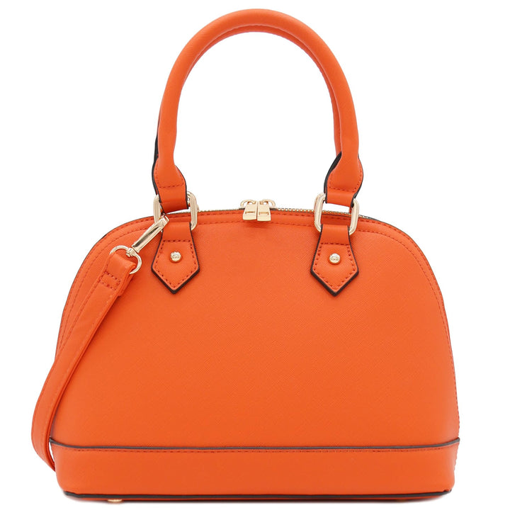 Saffiano Classic Dome Satchel mit Reissverschluss Orange, Orange/Abendrot im Zickzackmuster (Sunset