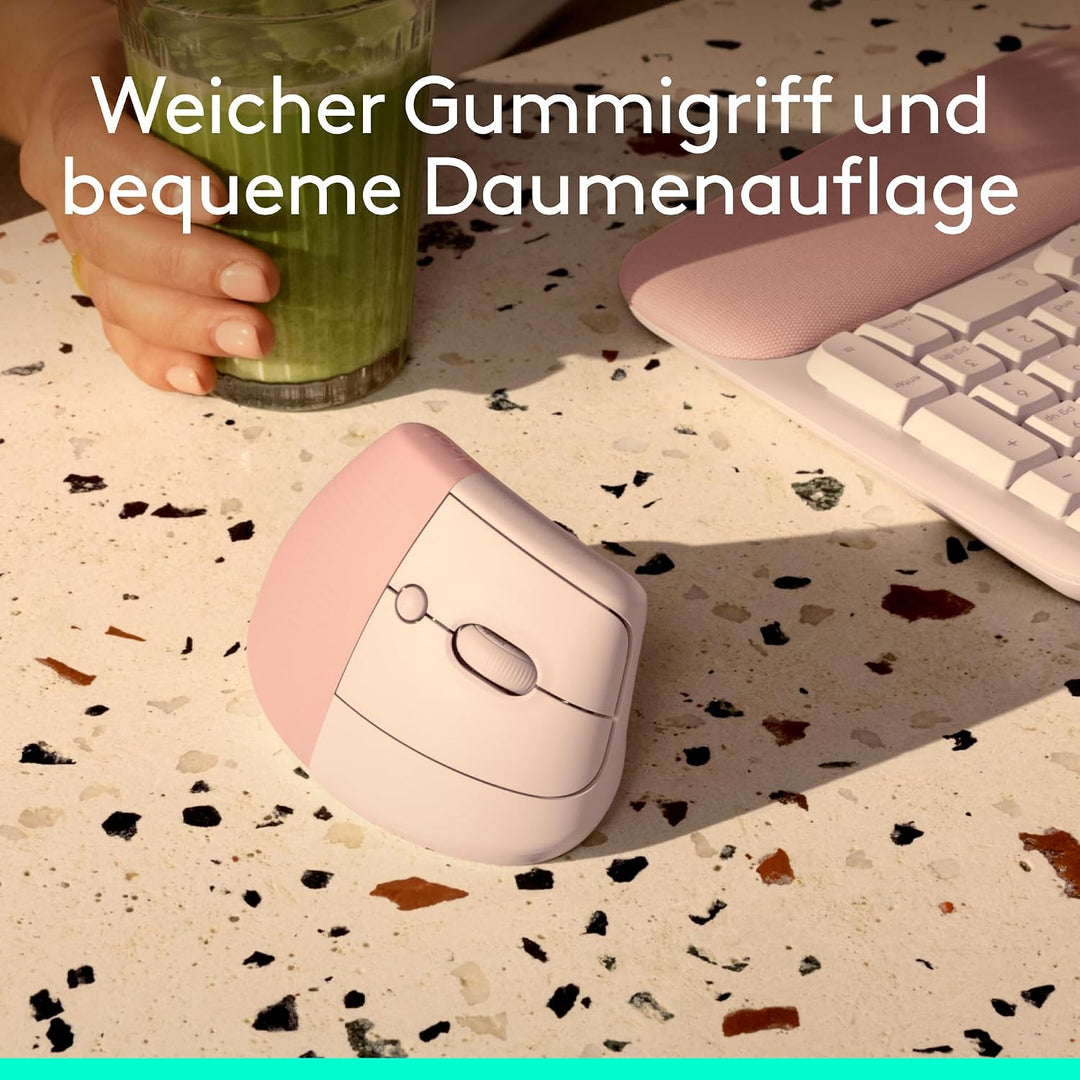 Logitech Lift Vertikale Ergonomische Maus, Kabellos, Bluetooth oder Logi Bolt USB-Empfänger, Leise K