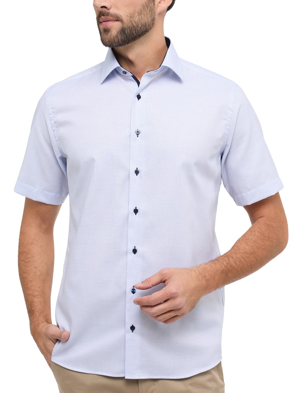 eterna Herren strukturiertes Baumwoll-Kurzarmhemd MODERN FIT 39 Hellblau, 39 Hellblau