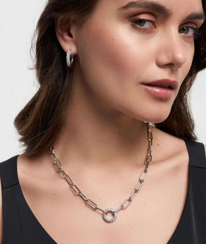 Tamaris Schmuck für Damen - Ohrringe (Klapp-Creolen), Kette & Armband aus Edelstahl mit funkelnden S