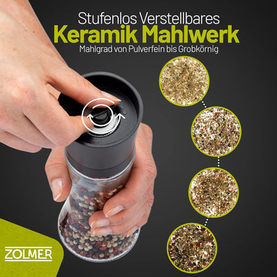 ZOLMER® Gewürzmühlen 2er Set mit verstellbarem Keramikmahlwerk – Edle Salzmühle & Pfeffermühle aus h