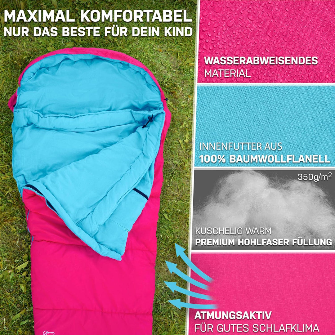 NORDBÄR® Kinderschlafsack für Jungs & Mädchen bis 150 cm Körpergrösse | Innenfutter aus 100% Baumwol