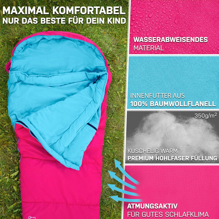 NORDBÄR® Kinderschlafsack für Jungs & Mädchen bis 150 cm Körpergrösse | Innenfutter aus 100% Baumwol