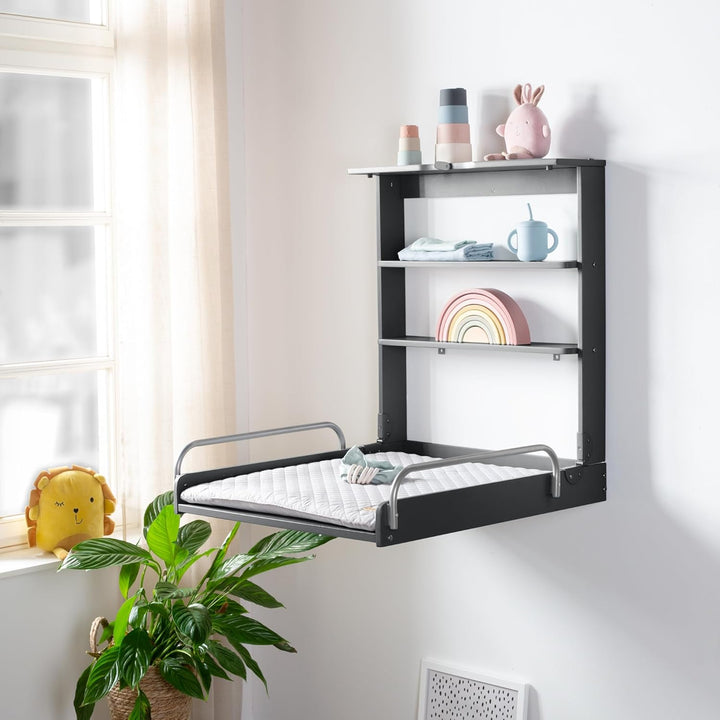 roba Wandwickelregal + Wickelauflage roba Style grau - Klappbar & platzsparendes Wickelregal zur Wan