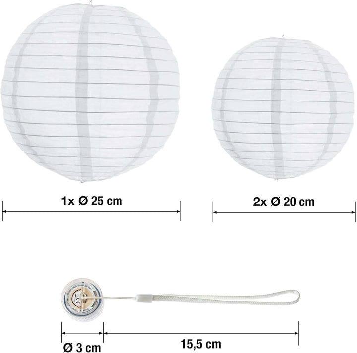 Hellum LED Lampions aussen wetterfest mit Fernbedienung 3er Set, Lampions weiss mit warmweissen LED
