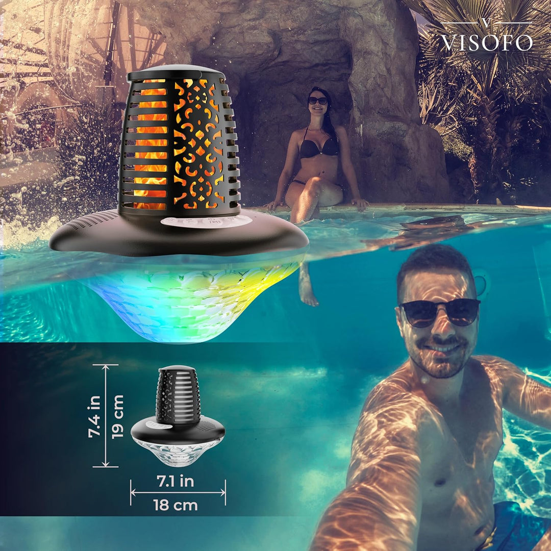 VISOFO Schwimmender Bluetooth-Pool-Lautsprecher mit Lichtern | Poolzubehör über dem Boden und im Erd