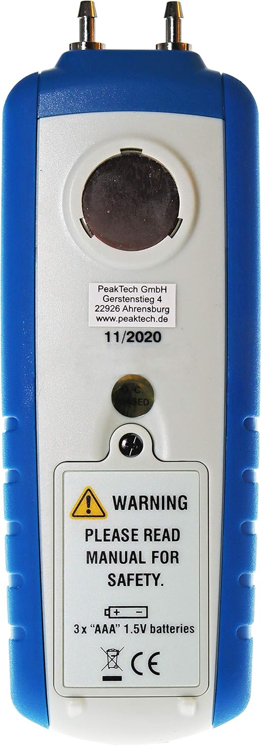 PeakTech 5144 – Digitales Manometermit Messbereich bis max. 200 mBar, Differenzdruck-Messgerät mit U