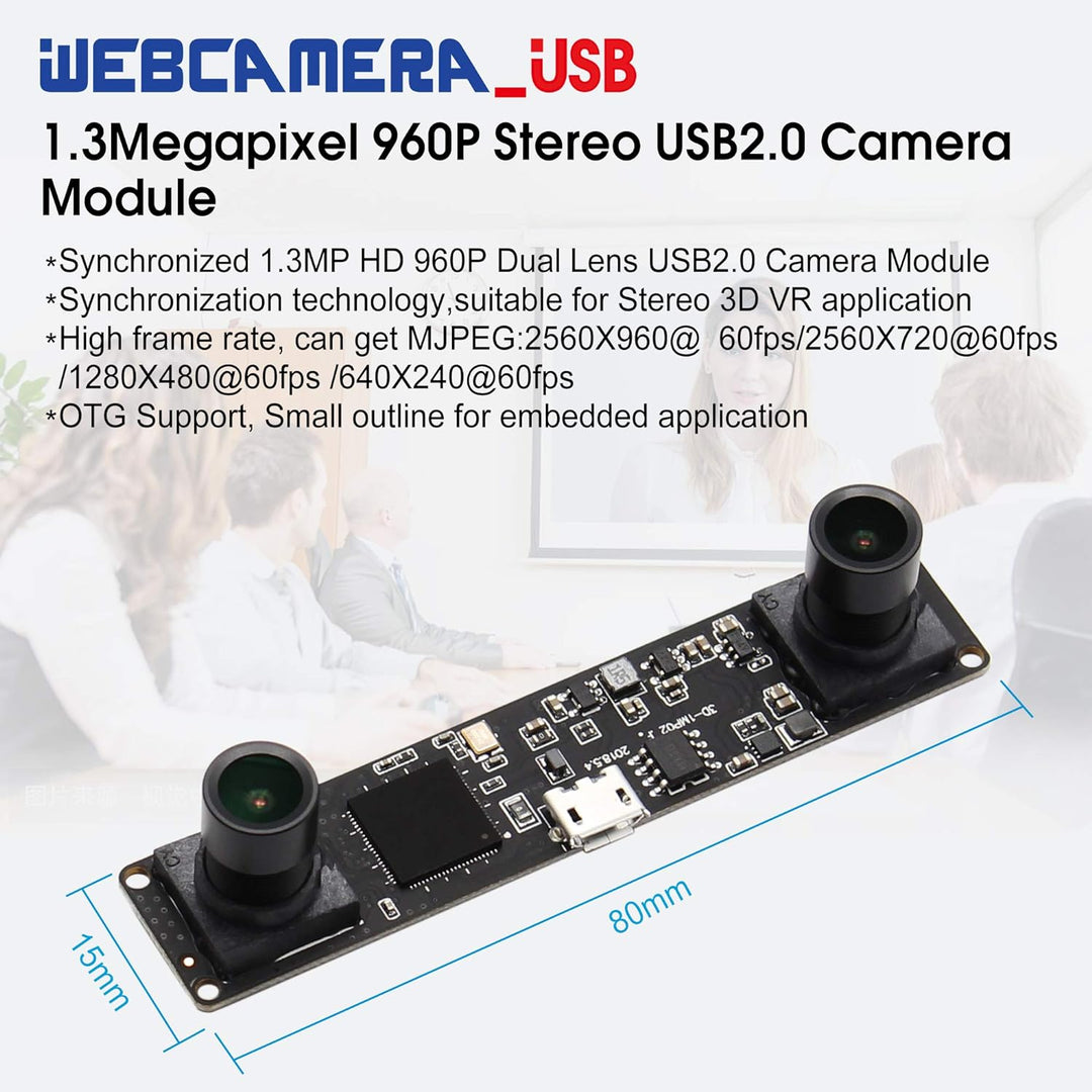 G Doppelobjektiv USB Kameramodul 960p 60fps 3D Stereo Synchronisiertes Webcam Board Modul,1,3MP Dual