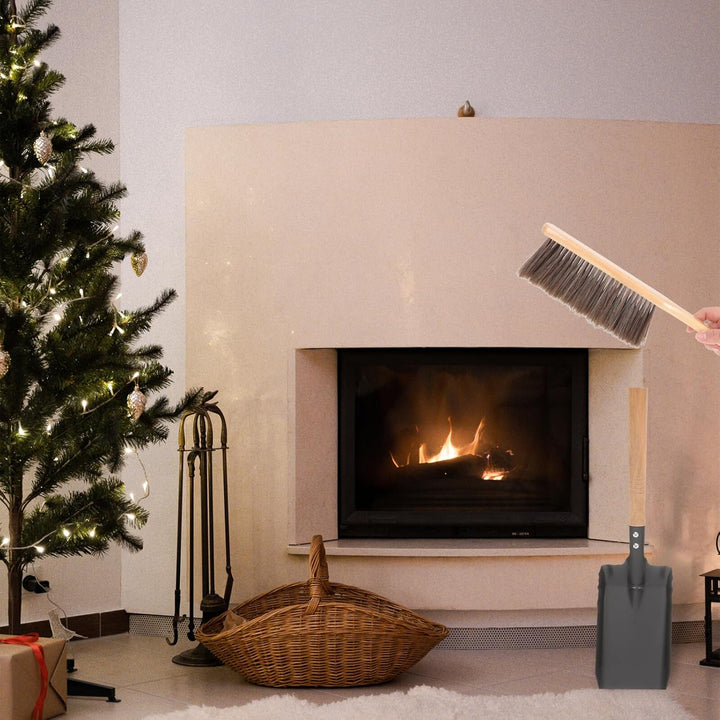 GALPADA Kaminreinigungsset mit Holzgriffbürste und Kohleschaufel aus Eisen Mehrzweck Kaminbesteck fü