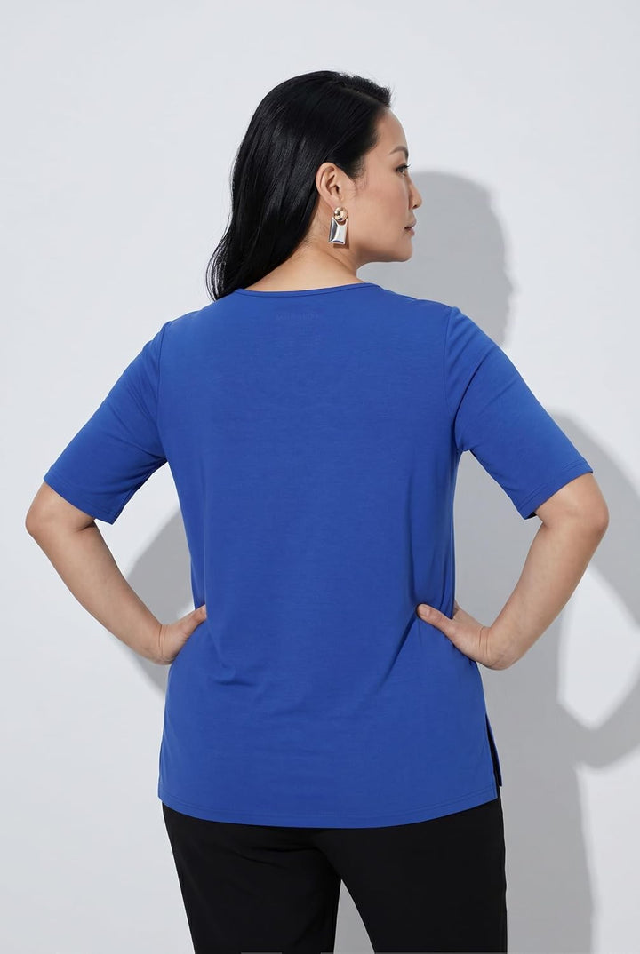Ulla Popken Damen grosse Grössen Übergrössen Plus Size Shirt 1/2 Arm Doublelayer 820860 42-44 Kobalt