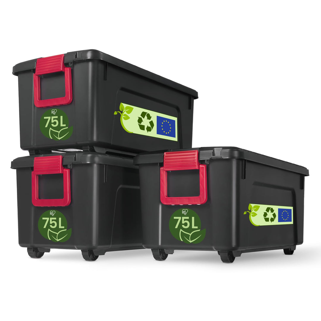 Iris Ohyama, grosse Kunststoff-Aufbewahrungsbox, 75 l Garagen-Aufbewahrungsbox, 3er-Set, SIA-75, sch