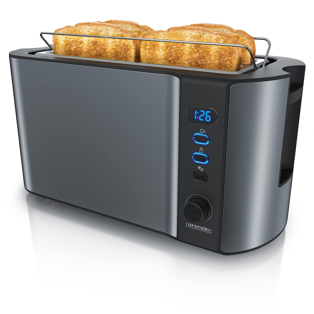 Arendo - Edelstahl Toaster Langschlitz 4 Scheiben - Defrost Funktion - wärmeisolierendes Gehäuse - m
