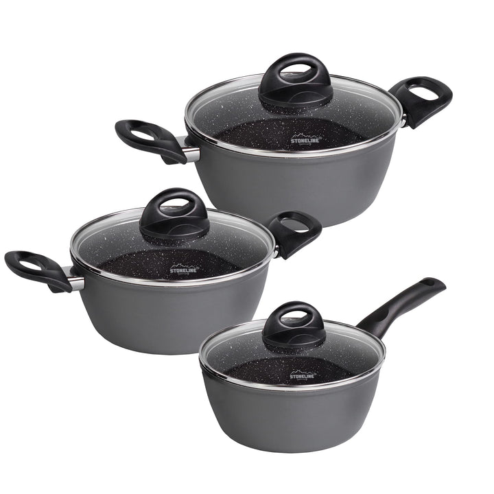 STONELINE Ceramic Keramik Topfset 6 teilig 18/20/24cm Topf mit Deckel Töpfe PFAS-frei Antihaft Topf