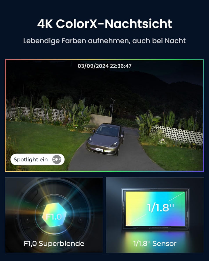 Reolink 4K Solar Überwachungskamera Aussen Akku, 500 Tage Akkulaufzeit, Auto-Tracking, 360° Schwenke