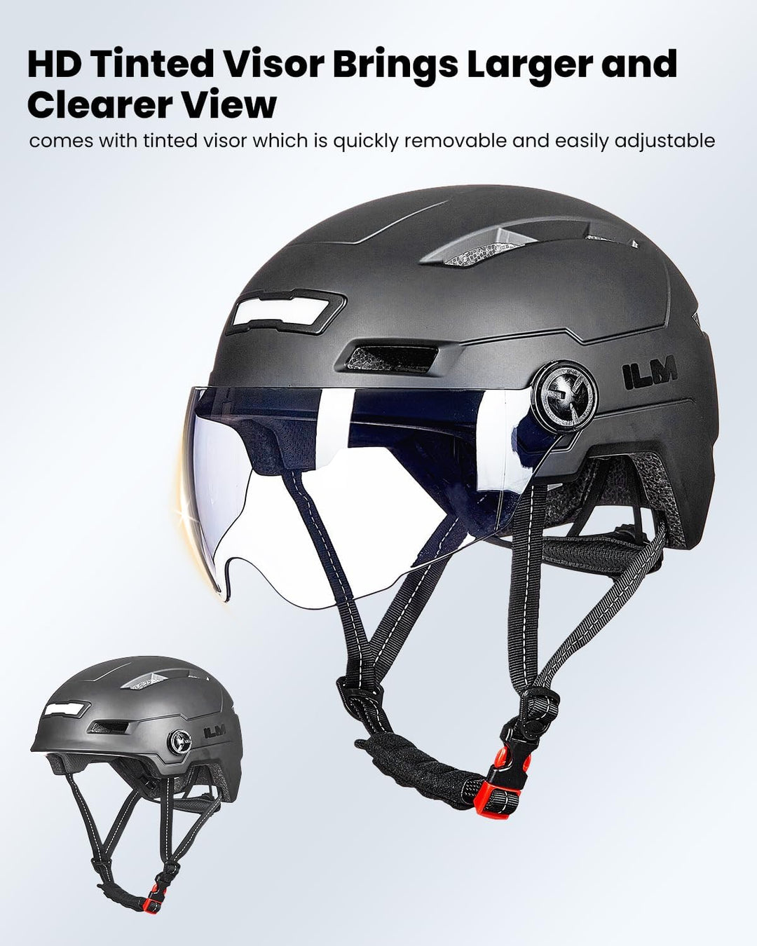 ILM Fahrradhelm mit Visier und LED Licht Mountain&Road Fahrradhelme für Damen und Herren Fahrradhelm