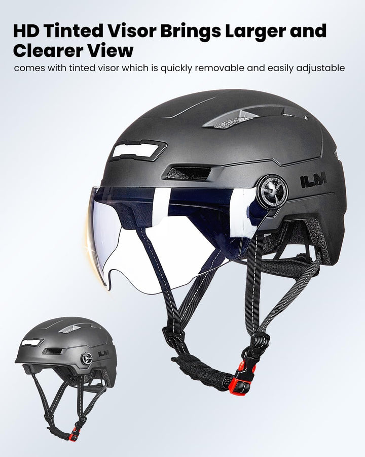 ILM Fahrradhelm mit Visier und LED Licht Mountain&Road Fahrradhelme für Damen und Herren Fahrradhelm