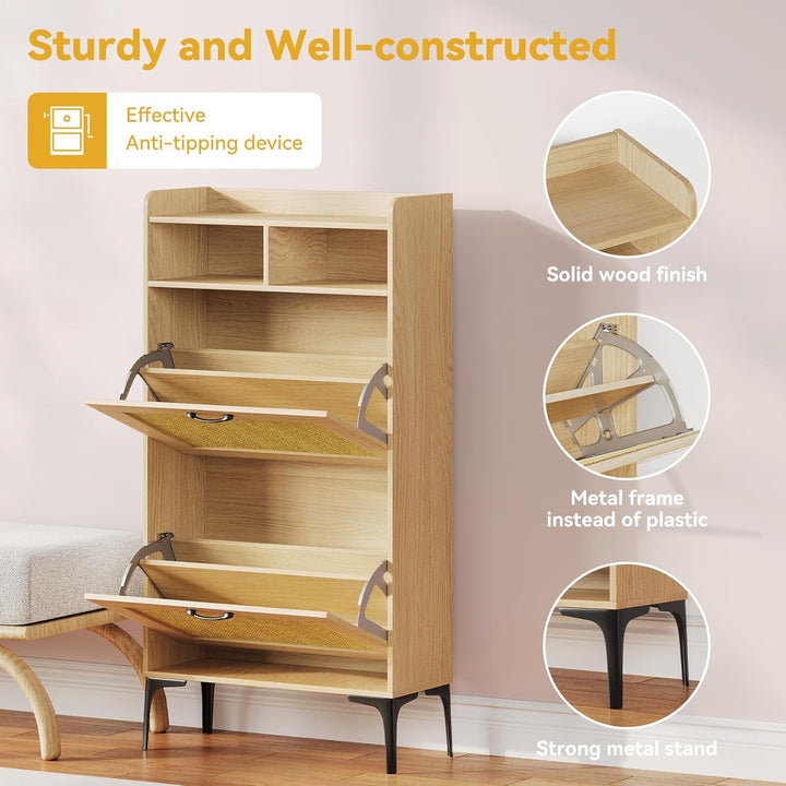 Dripex Schuhschrank, Schuhkipper mit 2 Flip-Schubladen,Schuhregal schmal mit Metallfüssen, verstellb