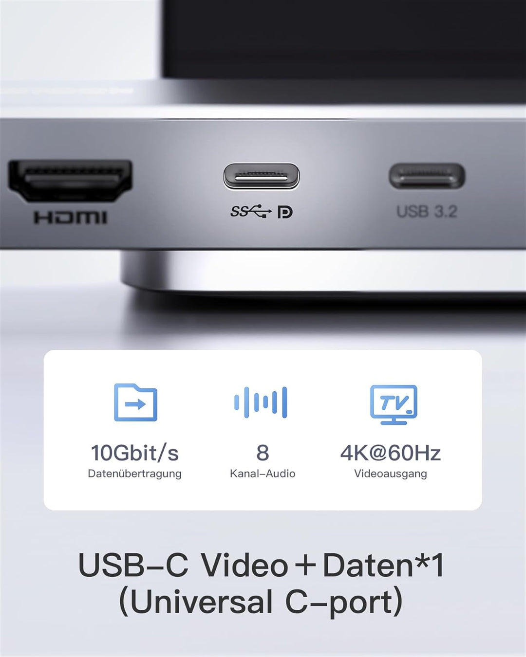 Inateck 10 in 1 USB C Hub, 4K 60Hz HDMI Docking Station, USB C Video＋Data, 100W PD, 10Gbps 2 USB 3.2