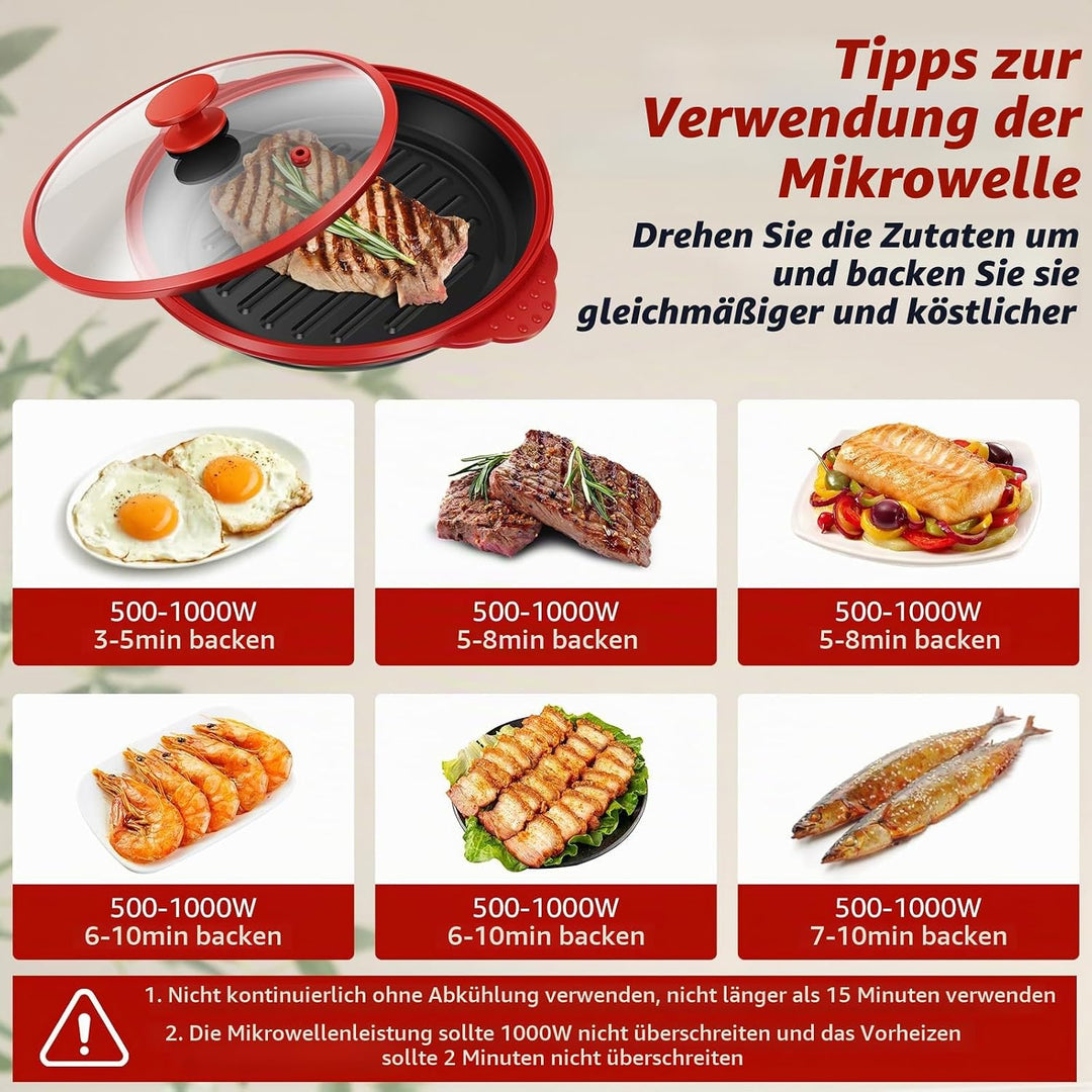Mikrowellen Grillpfanne mit Deckel,Sicher Microwave Grill Pan mit Verbrühungsschutz und Antihaft,gle