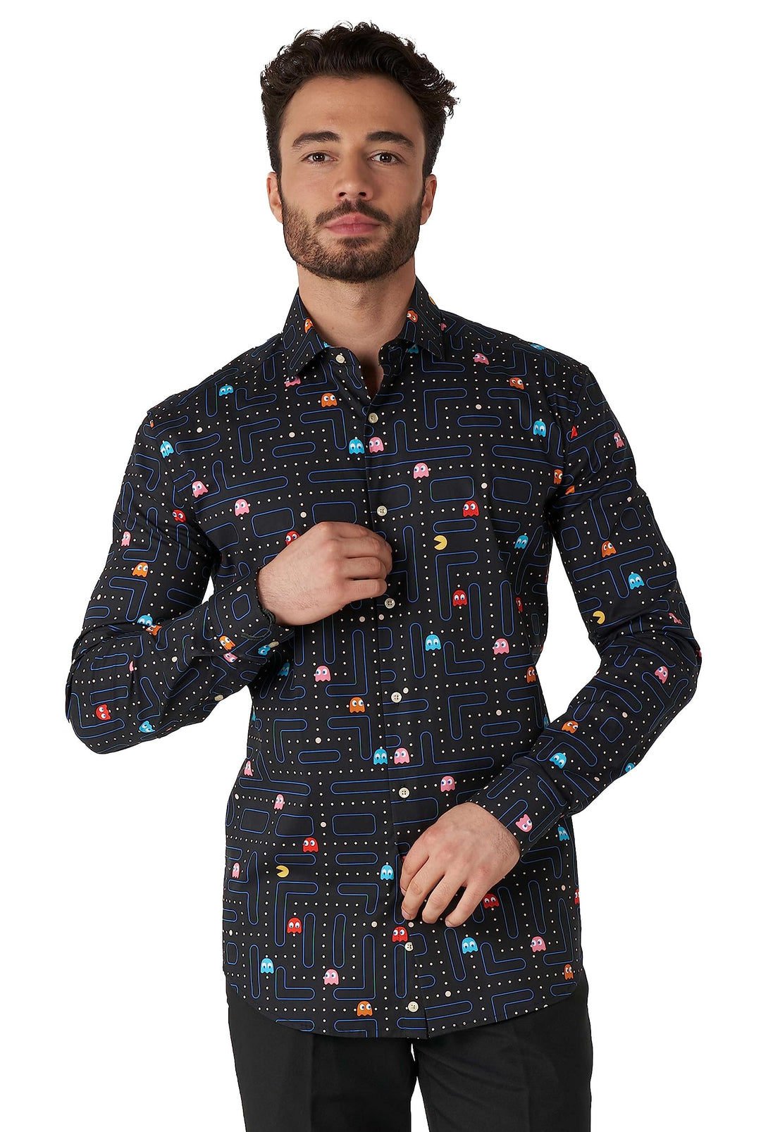 OppoSuits Herrenhemd – Hemd mit Knöpfen – schmale Passform – Lange Ärmel XS Shirt Ls Pac-man, XS Shi