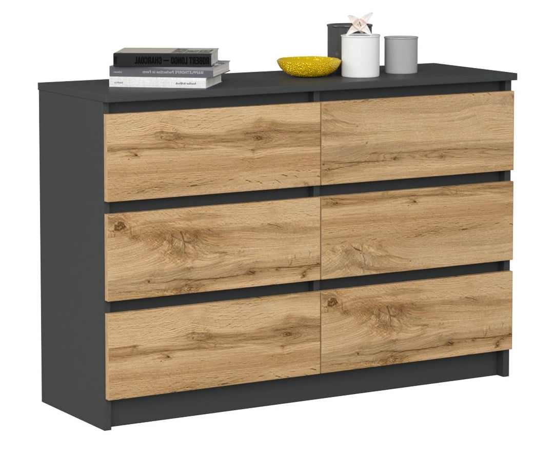 VBChome Kommode mit 6 Schubladen, Anthrazit-Artisan, 120 x 39 x 81 cm, Grifflose Holz-Schubladenkomm
