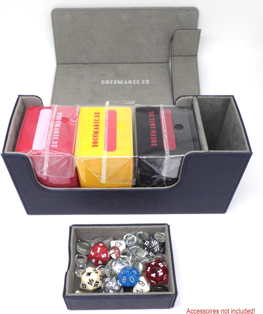 docsmagic.de Premium Magnetic Tray Long Box Dark Blue Small + 2 Flip Boxes - Dunkelblau Small + 2 Fl