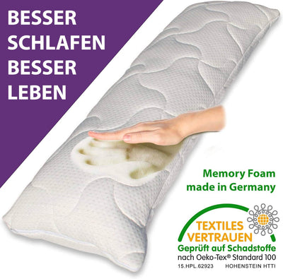 Traumreiter Seitenschläferkissen mit Bezug Baumwolle Bleu,Extra breit & Memory Foam, Visco Dream XL1