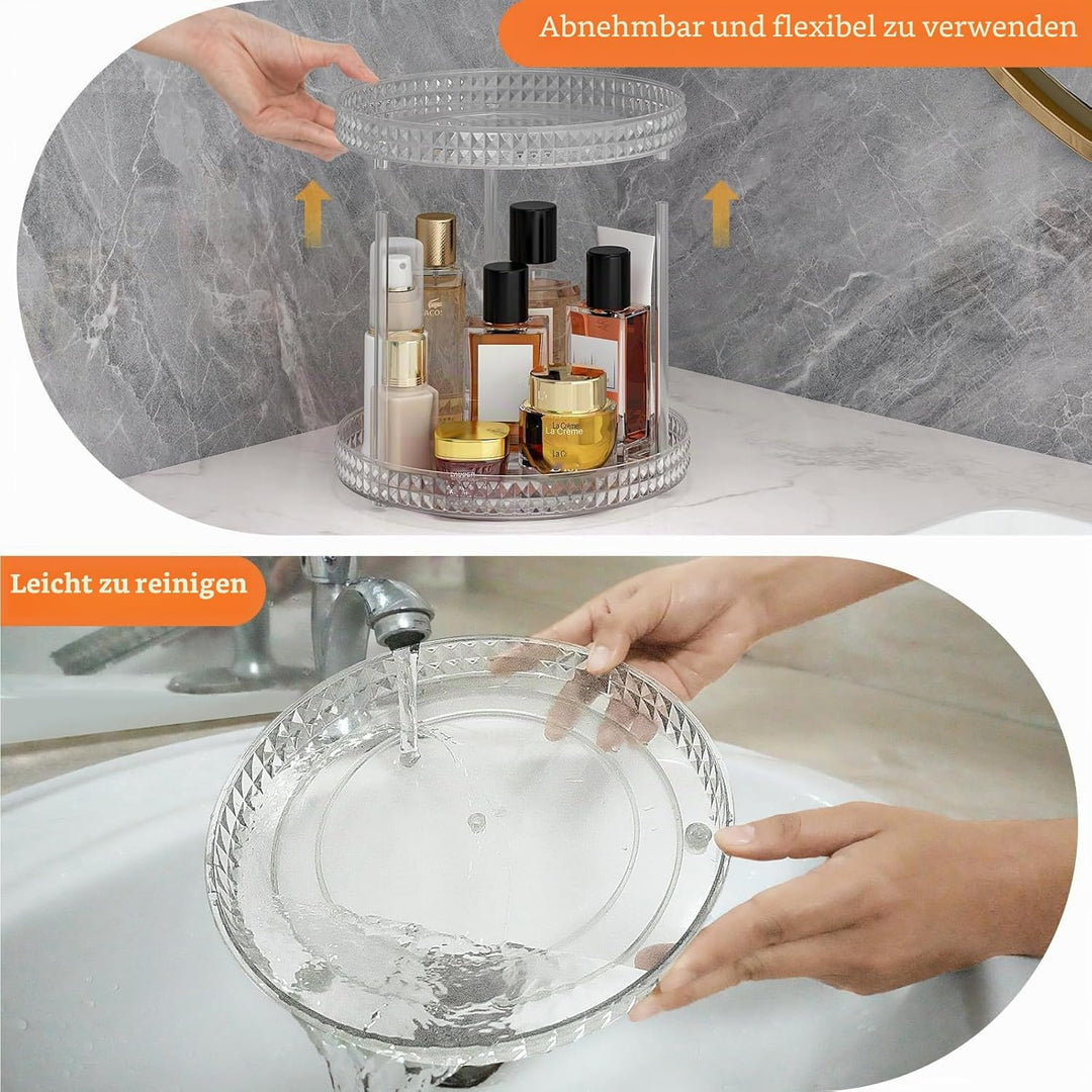 ROWNYEON Make up Organizer, Kosmetik Organizer 360° Drehbar Hautpflege 2 Lagen Skincare Parfüm Badez